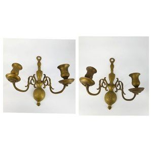 Vintage Brass Double Arm Wall Taper Candle Holder Sconce Lighting Pair Decor 10"